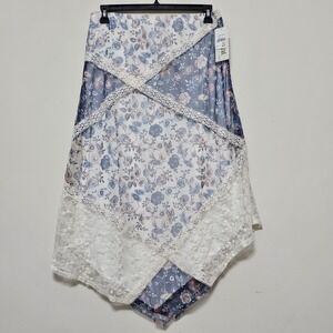 Festival Women's Skirt Size Large Fits 12/14 Midi Blue White Lace Floral New 272